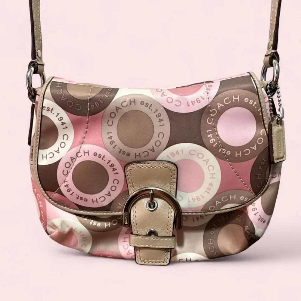Coach Pink Circle Print Buckle Flap Swingpack Crossbody Bag Y2K